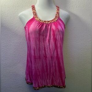 INC International Concepts Pink Tank Top with Gold Sequin Trim p